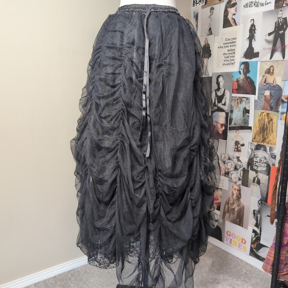 Ruched Tulle Maxi Skirt Gothic Lace Trim